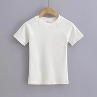 Crop top à manches courtes en tricot uni ajusté personnalisé, 92% coton, 8% élasthanne, col rond pour femme, respirant, décontracté