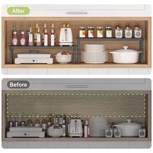 Organizzatore Espandibile <span class=keywords><strong>per</strong></span> Armadi con Altezza Regolabile, Scaffale Impilabile <span class=keywords><strong>per</strong></span> Piano di Lavoro della <span class=keywords><strong>Cucina</strong></span>, Ripiano Regolabile - Product Image 5