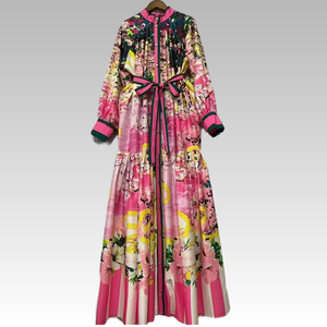 Nouvelle <span class=keywords><strong>Robe</strong></span> Longue Imprimée Décontractée et <span class=keywords><strong>Ample</strong></span> à Manches Longues avec Cordon de Serrage à la Taille, Conception de Luxe Léger Style de Marque Discret et Tendance - Product Image 1