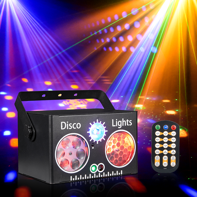 RGBW Green LED Laser Stage Light Portable Mini 4IN1 Sound Activated DMX512 Remote DJ KTV Bar Wedding Party Projector High CRI 90