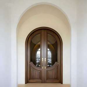 Porte double en bois massif de style français, normes européennes, avec arche intérieure en verre, isolation phonique, design moderne pour hôtel et villa - Product Image 4
