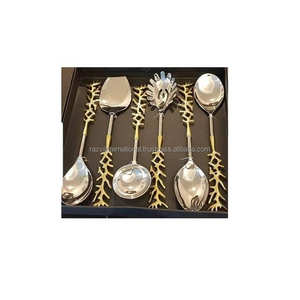 ชุดมีดดีไซน์รูปใบไม้สีทอง5ชิ้นชุดเครื่องใช้บนโต๊ะอาหารชุดเครื่องใช้บนโต๊ะอาหารด้ามทองหรูหรา - Product Image 6