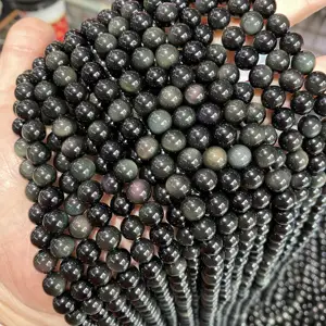 ObsidianでBulk Sale Natural Reflective Gemstone 16/18ミリメートルLoose Round Rainbow Colorful Green Black ObsidianためJewelry Making