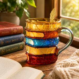 Tazza in Vetro a Forma di Libro Impilabile da 12oz con Segnalibro a Foglia e Cucchiaio, Regalo Originale per Amanti dei Libri - Product Image 4