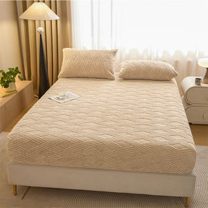 Color sólido diseño liso tafetán terciopelo Jacquard sábana ajustada sarga estampado grueso antideslizante franela ropa <span class=keywords><strong>de</strong></span> <span class=keywords><strong>cama</strong></span> sábanas colchón - Product Image 5