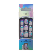 Lot de 24 faux ongles en amande pour enfants, sans colle, forme dessin animé, longueur moyenne, application facile et sûre, capsules à presser, OEM