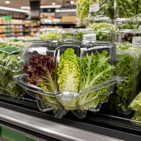 Conteneur en plastique PET transparent jetable personnalisé pour la vente en gros, emballage recyclable pour légumes frais, conteneur en forme de coquille