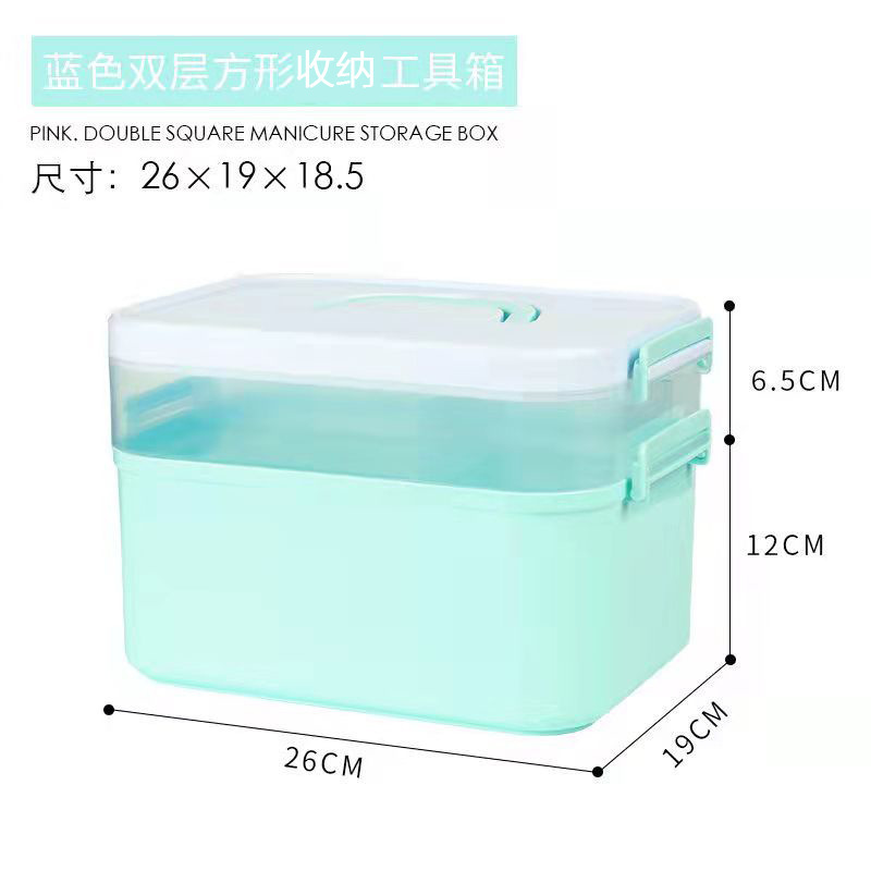 กล่องเก็บอุปกรณ์ทำเล็บสองชั้น สีเขียว-05