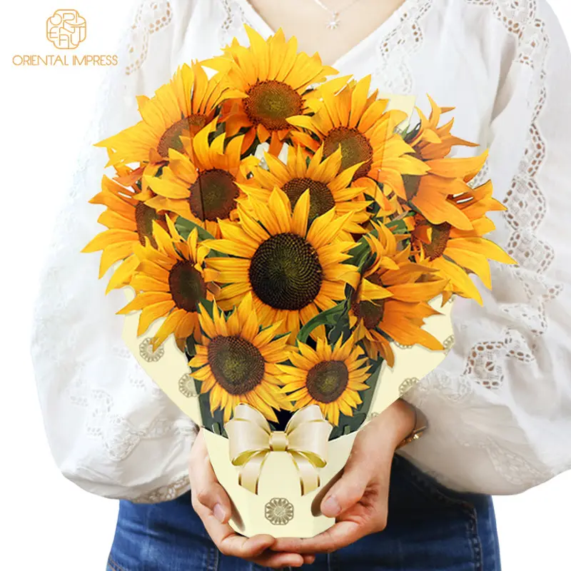 3D Paper Carving Butterfly Sunflower Greeting Card Pop Up Flower Bouquet Card