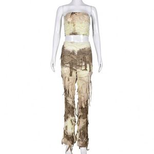 Nuovo Design 2024: Completo Donna Tie-Dye con Frange, Top a Fascia e Pantaloni Lunghi, Set Autunnale alla Moda - Product Image 5