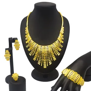 latest fashion women high quality dubai gold plated african style wedding jewelry set Necklace BJ774