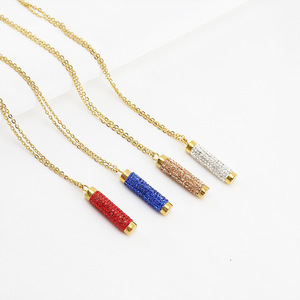 Zogxin Crystal Pendant Necklace 18K Gold Plated Stainless Steel Rhinestone Cylinder Pendant For Women Everyday Wear - Product Image 3
