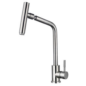 304 Stainless Steel Single-hole Cold and Hot <b>Brushed</b> Nickel-colored Kitchen Sink All-purpose Head 360-degree Rotating Faucet - Product Image 1