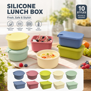 Boîte à lunch en silicone, récipient de stockage alimentaire, étanche, sans BPA, empilable, boîtes de préparation des repas, utilisable au micro-ondes, flexible - Product Image 1