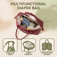 Sac à langer portable en cuir Nappa imperméable grande capacité bordeaux avec crochets de poussette et pochette détachable |   5-en-1 Multi-usages pour maman