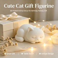 Poupée de chat endormi mignonne en PLA imprimée en 3D, design d'art moderne, décoration d'intérieur, salon