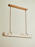 Suspension LED de luxe en marbre naturel pour restaurant, villa, hôtel, bar, comptoir, table à manger, suspension longue droite de taille moyenne