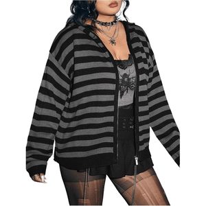 Cárdigan a rayas de talla grande para mujer FOXA, suéter con cremallera, manga larga, estilo gótico grunge - Product Image 1
