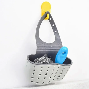 Estante ajustable de plástico para grifo con doble cesta de almacenamiento, 1 bolsa colgante para drenaje de fregadero doble, suministros de cocina - Product Image 1