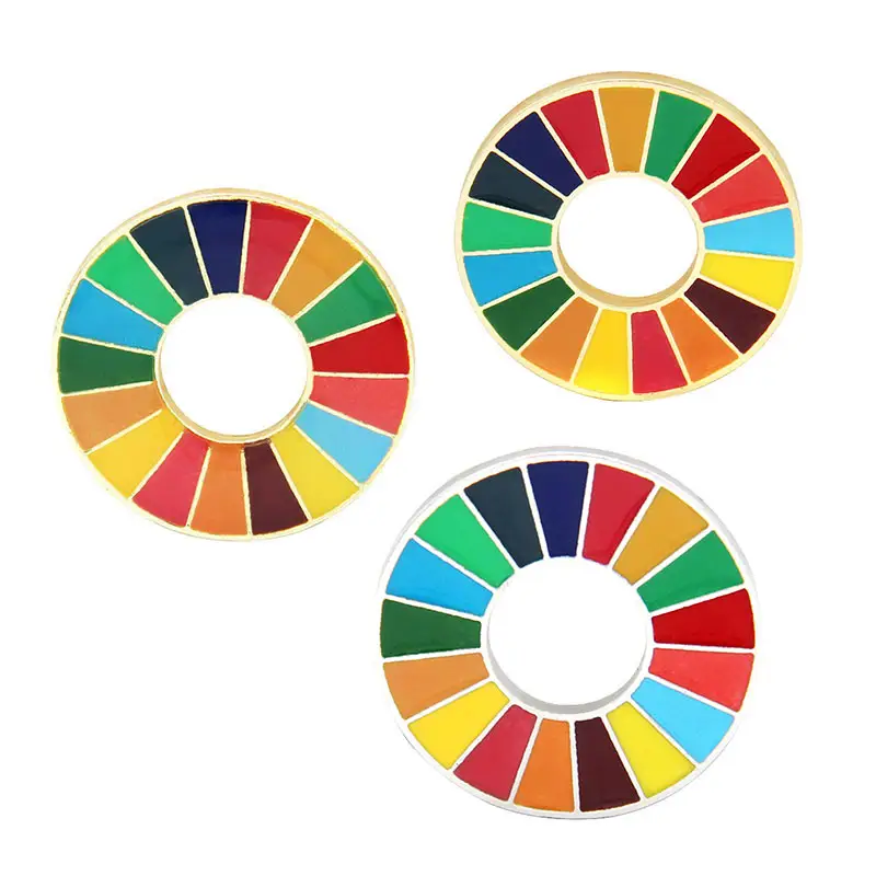 Insigne personnalisé d'objectifs de développement durable des Nations Unies épinglette métal durabilité arc-en-ciel émail roue SDG épingle