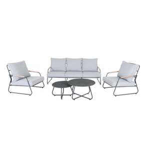 Ensemble <span class=keywords><strong>de</strong></span> canapé d'extérieur moderne et résistant aux intempéries, 4 pièces, avec coussins moelleux, meubles <span class=keywords><strong>de</strong></span> conversation <span class=keywords><strong>en</strong></span> <span class=keywords><strong>métal</strong></span> et table basse gigogne pour <span class=keywords><strong>jardin</strong></span> - Product Image 1
