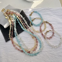 Ensemble collier et bracelet vintage en éclats de cristal naturel irréguliers, quartz rose, aigue-marine, citrine, bijoux en pierres précieuses de guérison, or 18 carats