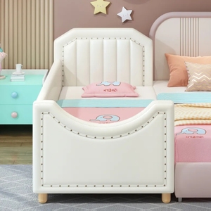 Letto singolo in legno massello con bordo avvolto morbido di grandi <span class=keywords><strong>dimensioni</strong></span> principessa Guardrail per bambini culla letto Splicing piccolo bambino e bambino - Product Image 3
