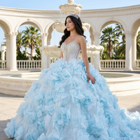 Robe de bal de Quinceañera Jancember GT26078 Exclusive Blue Boat Neck 3d Flower