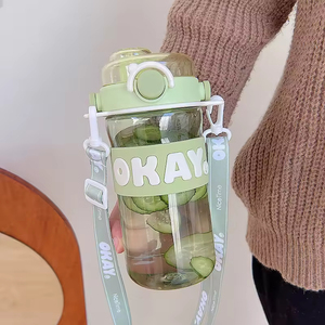 Eco-Friendly PC Plastic <b>Back</b> School Children's Cartoon <b>Drop</b>-proof Straw Cap Water Bottle Simple Style Portable - Product Image 5