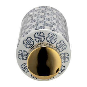 Vaso Decorativo in Ceramica con Motivo Blu e Coperchio Dorato per Soggiorno, Camera da Letto e Sala da Pranzo - Product Image 5