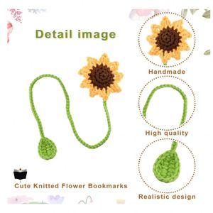 Sunflower <b>Bookmark</b> Crochet Flower <b>Bookmarks</b> Handmade Daisy Knitted <b>Bookmark</b> Curtain Tie Car Pendant <b>Gift</b> - Product Image 4