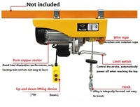 Mini palan électrique à protection contre les surcharges, coque en acier, chaîne en acier, capacité de levage 1000 kg/500 kg, 110 V-240 V, pour garage