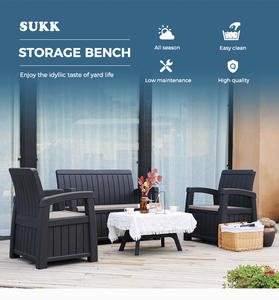 Outdoor Furniture Backyard <strong>Garden</strong> Patio Weather-Proof Armchair <strong>Plastic</strong> 3 Seater Waiting Sofa <strong>Bench</strong> with <strong>Storage</strong> Box - Product Image 2