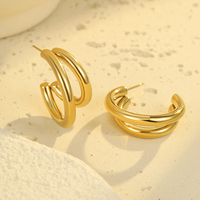 Trendige Kreisförmige Ohrhänger mit PVD-Goldbeschichtung, Zweifarbige Creolen aus Edelstahl, Modeschmuck für Damen