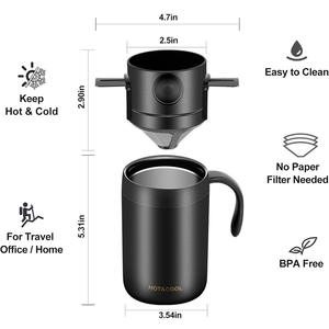 <span class=keywords><strong>Cafetière</strong></span> portable moderne en acier inoxydable de 16 oz pour le voyage, le camping, le bureau et la randonnée, avec tasse de bureau - Product Image 2