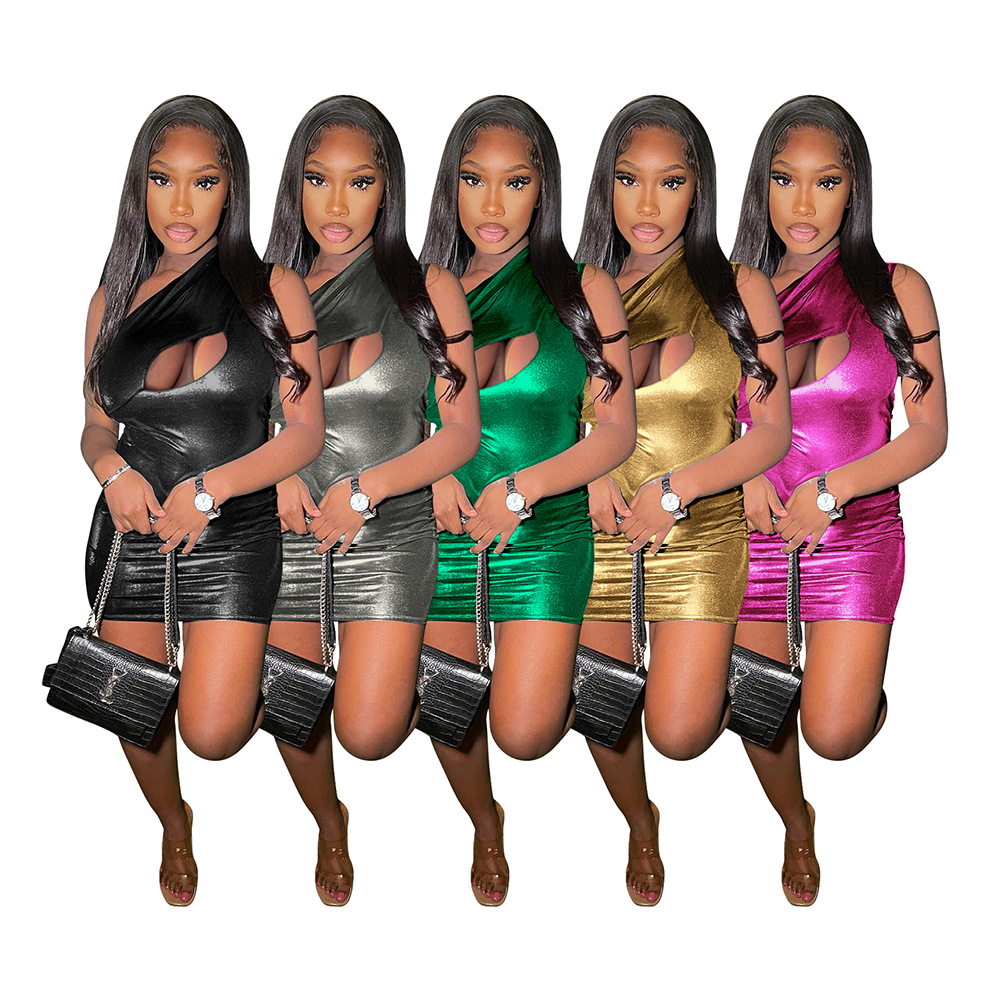 summer trendy fashion women's metallic sexy bodycon mini night club dresses 2023