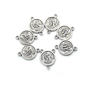 Pendentif rond en alliage de zinc, style antique argenté, avec deux trous, pour collier de chapelet, accessoire de bijouterie DIY, motif Saint-Michel. - Product Image 5