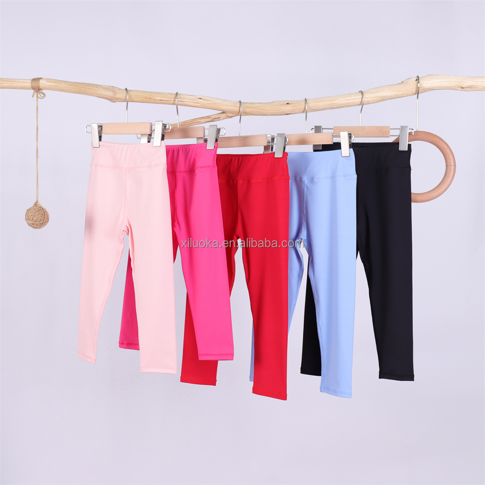 Wholesale Yoga Leggings Elastic Waist Sports Fitness Pants Custom Solid Colors Toddler Girls Yoga Leggings