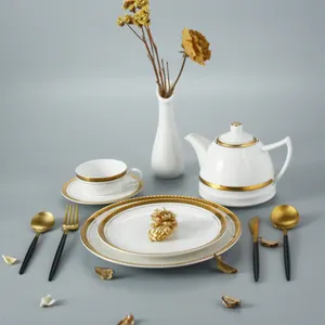 Luxe Royal Hotel Restaurant Gebruikt Goud Velg Keramische Porselein Diner Set Servies