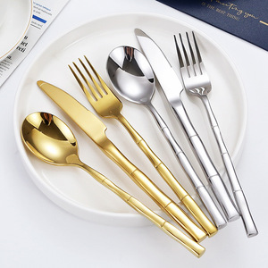 Độc đáo ưa thích 18/10 thép không gỉ tre hình dạng dao kéo vàng tre xử lý <span class=keywords><strong>Flatware</strong></span> 4 cái Bộ - Product Image 4
