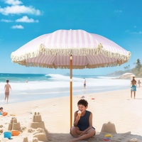 Parasol de plage/piscine extérieur imperméable en polyester résistant aux UV, à rayures roses, en macramé, avec franges