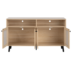 Mid-Century Minimalist Wooden TV Stand with <b>Adjustable</b> Storage Tapered <b>Legs</b> Round Knobs Natural Finish for Home Living Room - Product Image 5