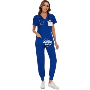 Women's Nurse <b>Scrubs</b> Uniform Set-Knitted 100% Polyester Medical Clothing Top Jogger Pant (V-Neck Cargo Pant) 8 Pockets Straight - Product Image 4