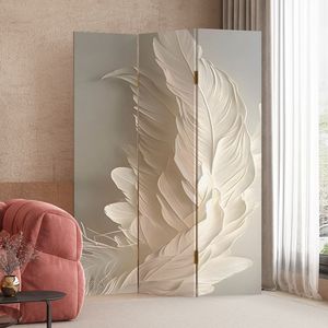 Modern Feather Print Floor Partition Panel Room Divider Standing <b>Screen</b> for Living Room Bedroom Salon Decor - Product Image 3