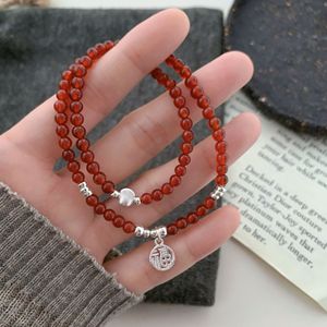 Bracelet en argent Sterling S925 avec perles d'agate rouge, breloque porte-bonheur pour femmes, bijoux porte-bonheur de Style chinois, cadeau - Product Image 5
