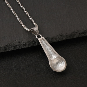 Collier pendentif microphone pour homme en acier inoxydable avec sertissage pavé, bijoux de mode hip-hop pour soirée DZ115 - Product Image 4