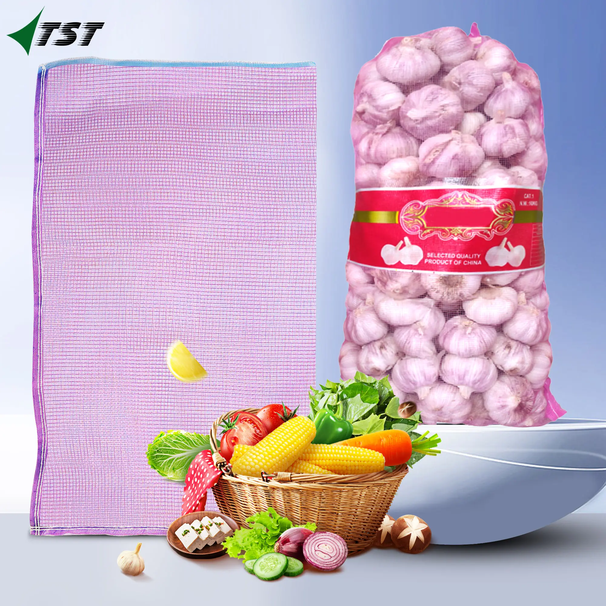 Zwiebel Knoblauch Kartoffel beutel Leno Mesh Bag Umwelt freundliche lila Verpackung für Obst und Gemüse nach Pakistan mit kunden spezifischen Größen