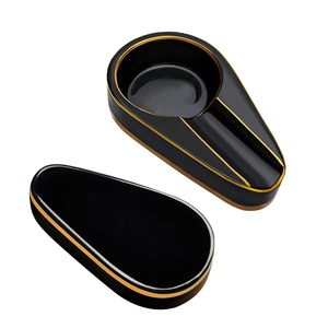 Mini cendrier de poche en céramique de luxe avec fil d'or Petit accessoire de cigare noir portable - Product Image 5