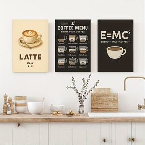 HAOWAI OEM/ODM Attes, menu café, équation de l'efficacité énergétique cadre <span class=keywords><strong>en</strong></span> bois toile mur Art rétro café thème cuisine décor - Product Image 3
