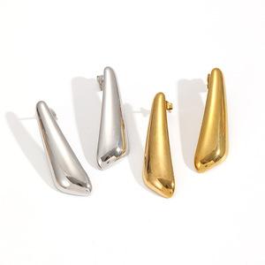 Minimalist Teardrop <b>Stud</b> <b>Earrings</b> Geometric Polished 18k Gold And <b>Silver</b> For Women Fashion Jewelry - Product Image 4